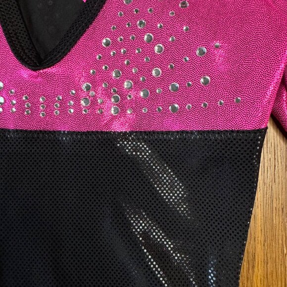ALPHA FACTOR Gymnastics Competition Leotard Girls 6X-7 INT Pink & Black Girl Leo - Picture 5 of 10